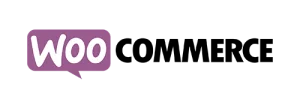 WooCommerce logo läpinäkyvällä taustalla. Woo teksti on violetin puhekuplan sisällä.