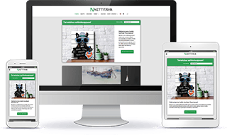 Nettitarra WordPress-verkkosivun esittely eri laitteilla.