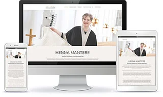 Henna Mantere WordPress-verkkosivun esittely eri laitteilla.