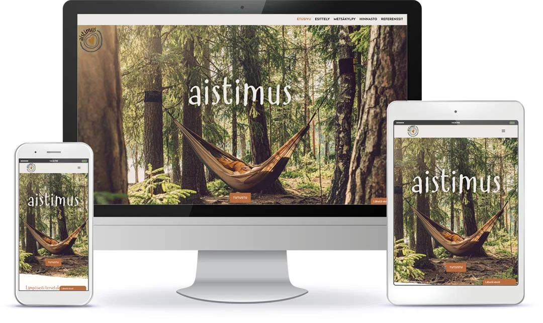 Aistimus WordPress-verkkosivun esittely eri laitteilla.