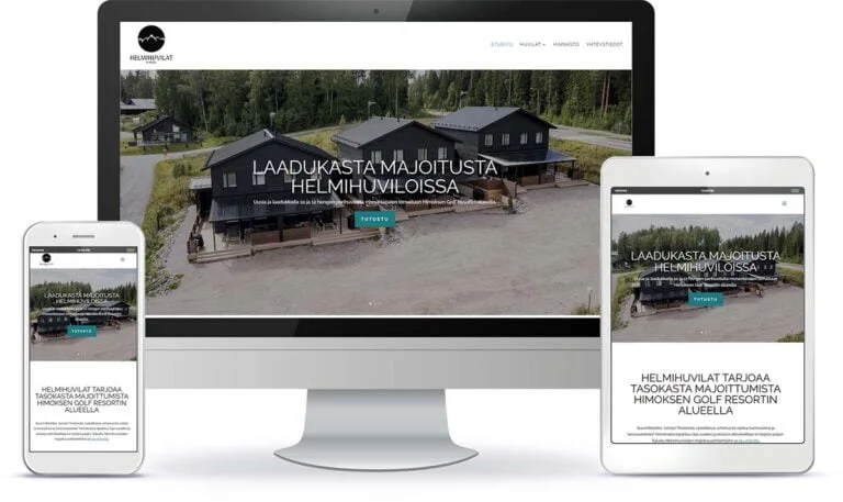 Helmihuvilat WordPress-verkkosivun esittely eri laitteilla.
