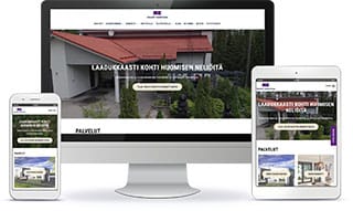 Rakennustoimisto Neliö Oy WordPress-verkkosivun esittely eri laitteilla.