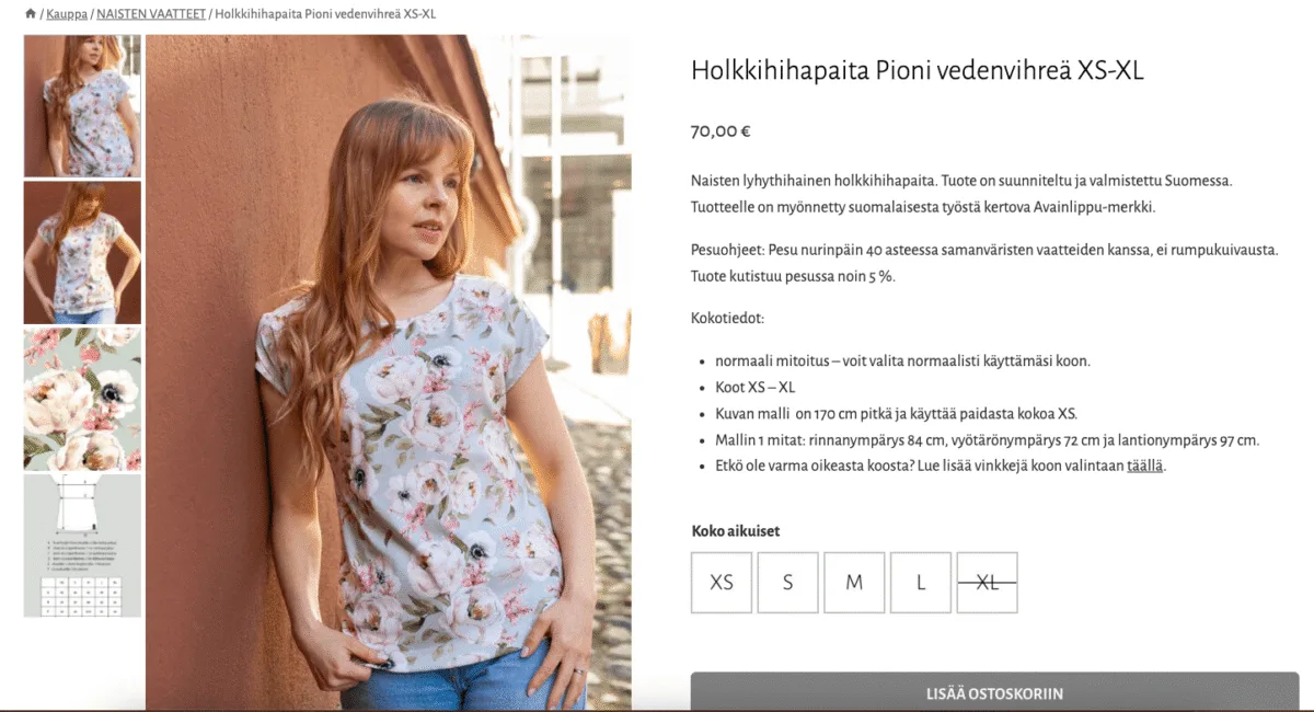 Melli EcoDesign verkkokaupan uusi tuotesivu.