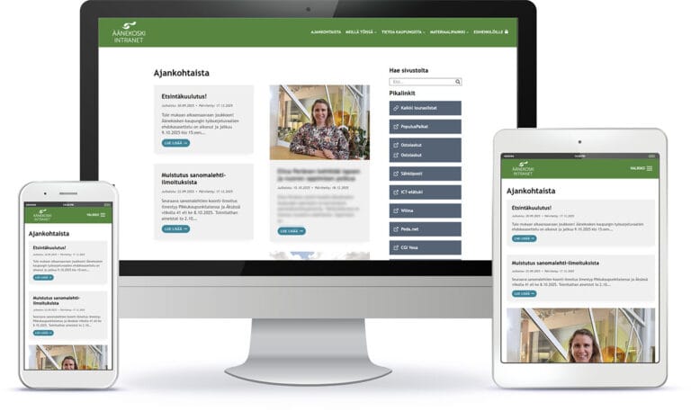 Äänekosken kaupungin WordPress-verkkosivun esittely eri laitteilla.